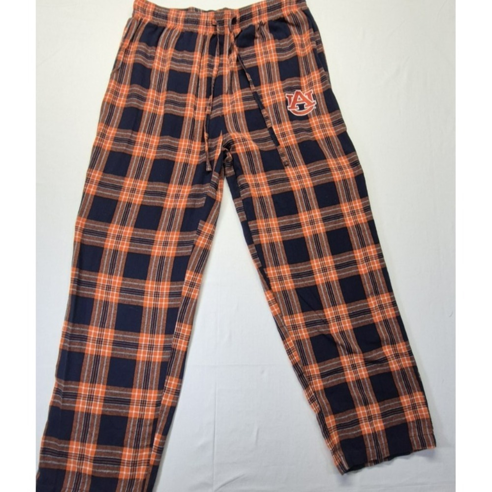 Auburn Tigers men's pajama bottom orange & navy plaid‎ school logo sz. L